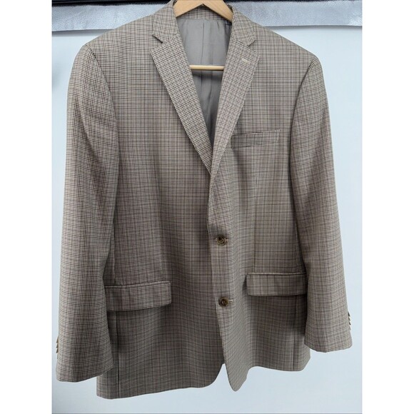 Mens 44L Michael Kors Tan Blue Houndstooth Suit Jacket Sport Coat - Picture 9 of 10